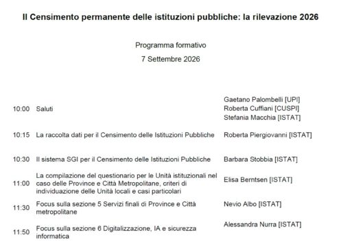 Evento formativo “Censimento permanente delle Istituzioni Pubbliche: la rilevazione 2026”